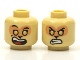 Part No: 3626cpb2642  Name: Minifigure, Head Dual Sided Alien Black Eyebrows, Nougat Face, Gold Eyes, Wide Open Mouth Smile with Top Teeth and Red Tongue / Angry Bared Teeth Pattern - Hollow Stud