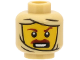 Part No: 3626cpb2701  Name: Minifigure, Head Alien Mummy with Yellow Face, Reddish Brown Thick Eyebrows, Moustache, Open Mouth with Teeth, Wrappings Pattern - Hollow Stud