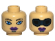 Part No: 3626pb0528  Name: Minifigure, Head Dual Sided Alien with Black Thin Eyebrows, Single Eyelashes, Large Blue Eyes, Dark Blue Chin Markings, Dark Purple Lips, Neutral / Protective Eye Mask Pattern