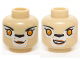 Part No: 3626pb1141  Name: Minifigure, Head Dual Sided Alien Chima Lion Female Bright Light Orange Eyes, Black Nose, Neutral / Crooked Smile Pattern (Li'Ella)