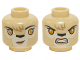Part No: 3626pb1223  Name: Minifigure, Head Dual Sided Alien Chima Lion Female with Orange Eyes, Black Nose, Forelock, Crooked Smile / Bared Teeth Pattern