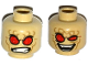 Part No: 3626pb1585  Name: Minifigure, Head Dual Sided Alien with Red Eyes, Dark Tan Wrinkles, Angry Clenched Teeth / Evil Smile Pattern