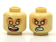 Part No: 3626pb2642  Name: Minifigure, Head Dual Sided Alien Black Eyebrows, Nougat Face, Gold Eyes, Wide Open Mouth Smile with Top Teeth and Red Tongue / Angry Bared Teeth Pattern