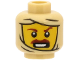 Part No: 3626pb2701  Name: Minifigure, Head Alien Mummy with Yellow Face, Reddish Brown Thick Eyebrows, Moustache, Open Mouth with Teeth, Wrappings Pattern