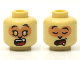 Part No: 3626pb2772  Name: Minifigure, Head Dual Sided Alien Black Eyebrows, Nougat Face, Gold Eyes and Surprised Open Mouth with Top Teeth and Red Tongue / Sleeping with Drool Pattern