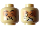 Part No: 3626pb3071  Name: Minifigure, Head Dual Sided Alien Black Eyebrows, Nougat Face, Wink, Neutral with Full Cheek / Lopsided Bared Teeth, Gold Eye, and Dark Tan Dirt Stains Pattern