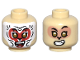 Part No: 3626pb3500  Name: Minifigure, Head Dual Sided Alien Black Eyebrows, Gold Eyes, Open Mouth Smile with Teeth, White and Red Face Paint with Animal Stripes / Nougat Face Pattern