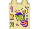 Part No: 4066pb839  Name: Duplo, Brick 1 x 2 x 2 with Number 1, 2 and 3, Bright Light Orange, Bright Light Yellow, Coral, Lime and Dark Purple Mango, Cup of Grape Juice with Straw, Bubbles and Bananas Pattern