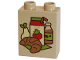 Part No: 4066pb851  Name: Duplo, Brick 1 x 2 x 2 with Bright Light Yellow, Lime, Medium Nougat and Red Bottle, Croissant, Juice Package with Straw, Strawberry and Pear on Rug Pattern