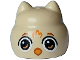 Part No: 5692pb01  Name: Brick, Round with Indented Top and Cat Ears with Black and White Eyes, Dark Orange Eyebrows, Orange Nose and Feathers Pattern (Gabby's Dollhouse Baby Me-Owl Head)
