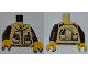 Part No: 973pb0991c01  Name: Torso Dino Jacket with Strap Collar, Zipper, Phone and GPS Pattern / Dark Brown Arms / Yellow Hands