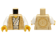 Part No: 973pb2093c01  Name: Torso Ninjago Vest with Gold Trim Over White Robe and Gold Flower Symbol on Back Pattern / White Arms / Yellow Hands