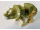 Part No: bb1151c01pb01  Name: Dinosaur Triceratops Baby with Fixed Olive Green Top with Molded White Horns and Beak and Printed Bright Light Orange Eyes and Olive Green Spots Pattern