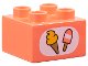 Part No: 3437pb129  Name: Duplo, Brick 2 x 2 with Ice Cream Cone and Popsicle in White Oval Pattern