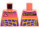 Part No: 973pb4468  Name: Torso Racing Suit, Bright Light Orange Mountains Logo, Dark Purple Dots and Panels, 'SPORT' on Back Pattern