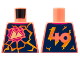 Part No: 973pb4773  Name: Torso Lego Sport Mountains Logo, Orange Lava Cracks in Black Rock, '49' on Back Pattern