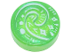 Part No: 98138pb421  Name: Tile, Round 1 x 1 with White and Bright Green Koru Spiral Symbol, Diamonds and Lines Pattern (Moana Heart of Te Fiti)