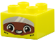 Part No: 3437pb136  Name: Duplo, Brick 2 x 2 with Seat Belts, Reddish Brown Face with Black and White Eyes, Open Mouth Smile with Teeth and Silver Visor Pattern