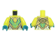 Part No: 973pb4650c01  Name: Torso Female Armor with White, Gold, and Dark Turquoise Geometric Pattern / Neon Yellow Arms / Dark Turquoise Hands