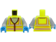Part No: 973pb4658c01  Name: Torso Safety Vest with Zipper and Silver and Orange Reflective Stripes over Light Bluish Gray Shirt Pattern / Light Bluish Gray Arms / Dark Azure Hands