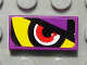 Part No: 3069pb0052R  Name: Tile 1 x 2 with Purple/Yellow Background and Red Eye Right Pattern (Sticker) - Set 8269