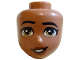 Part No: 110367  Name: Mini Doll, Head Friends with Black Eyebrows, Right Raised, Single Eyelashes, Dark Tan Eyes, Reddish Brown Lips, Lopsided Open Mouth Smile with Teeth Pattern