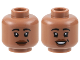 Part No: 28621pb0063  Name: Minifigure, Head Dual Sided Female Black Eyebrows, Reddish Brown Lips, Grin / Open Mouth Smile with White Teeth Pattern - Vented Stud
