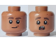Part No: 28621pb0094  Name: Minifigure, Head Dual Sided Dark Brown Eyebrows, Reddish Brown Dimple, Lopsided Smile / Surprised Open Mouth, White Teeth and Red Tongue Pattern - Vented Stud