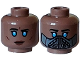 Part No: 28621pb0219  Name: Minifigure, Head Dual Sided Female Black Eyebrows and Eyelashes, Dark Azure Eyes of Ibad, Reddish Brown Lips and Cheek Lines / Dark Silver Mask Pattern - Vented Stud