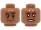 Part No: 28621pb0319  Name: Minifigure, Head Dual Sided Black Eyebrows, Reddish Brown Wrinkles and Chin Dimple, Furrowed Brow, Neutral / Open Mouth Scowl Pattern - Vented Stud