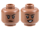 Part No: 3626pb3168  Name: Minifigure, Head Dual Sided Female Black Eyebrows, Reddish Brown Lips, Frown with Raised Eyebrow Left / Open Mouth Smile Pattern