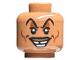 Part No: 3626pb3292  Name: Minifigure, Head Black Raised Eyebrows and Moustache, Reddish Brown Eye Shadow and Cheek Lines, Crooked Open Mouth Smile Pattern