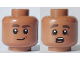 Part No: 3626pb3413  Name: Minifigure, Head Dual Sided Dark Brown Eyebrows, Reddish Brown Dimple, Lopsided Smile / Surprised Open Mouth, White Teeth and Red Tongue Pattern