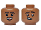 Part No: 3626pb3858  Name: Minifigure, Head Dual Sided Black Eyebrows, Reddish Brown Chin Dimple, Open Mouth Smile with Top Teeth and Red Tongue / Worried with Raised Left Eyebrow Pattern