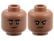Part No: 3626pb3947  Name: Minifigure, Head Dual Sided Black Eyebrows, Reddish Brown Chin Dimple, Grin / Frown Pattern