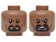 Part No: 3626pb4034  Name: Minifigure, Head Dual Sided Black Upper Eyelids, Goatee Beard and Fu Manchu Moustache, Reddish Brown Creases and Cheek Lines, Neutral / Open Mouth Fierce with Teeth Pattern