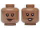 Part No: 3626pb4035  Name: Minifigure, Head Dual Sided Female Reddish Brown Eyebrows, Cheek Lines and Chin Dimple, Single Eyelashes, Dark Brown Lips, Neutral / Open Mouth Smile with Teeth Pattern