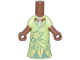 Part No: 65203pb014  Name: Micro Doll, Body with Molded Yellowish Green Dress and Printed Bright Light Yellow Flower, Leaves and Vine, Metallic Light Blue Gathers, Medium Brown Neck Pattern