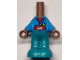 Part No: 65224pb020  Name: Micro Doll, Body with Molded Dark Azure Top and Dark Turquoise Pants and Printed Blue Jacket Hems over Red Top, Pockets and Bright Light Orange Buttons and Rabbit Pattern