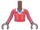 Part No: FTGpb555c01  Name: Torso Mini Doll Girl Coral and Red Cable Knit Sweater Vest over White Shirt with Collar Pattern, Medium Brown Arms with Hands with Coral Long Sleeves