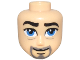 Part No: 104942  Name: Mini Doll, Head Friends Male Large with Thick Black Eyebrows and Chin Dimple, Blue Eyes, Dark Bluish Gray Goatee, Grin Pattern