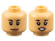 Part No: 28621pb0064  Name: Minifigure, Head Dual Sided Female Black Eyebrows, Nougat Lips, Neutral / Open Mouth Smile with Teeth Pattern - Vented Stud