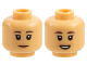 Part No: 28621pb0065  Name: Minifigure, Head Dual Sided Female Dark Brown Eyebrows, Nougat Lips, Neutral / Open Mouth Smile with White Teeth Pattern - Vented Stud
