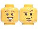 Part No: 28621pb0102  Name: Minifigure, Head Dual Sided Dark Brown Eyebrows and Goatee, Smile with Teeth / Smirk with Raised Eyebrow Pattern - Vented Stud