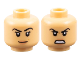 Part No: 28621pb0146  Name: Minifigure, Head Dual Sided Female Black Eyebrows and Eyelashes, Nougat Lips, Grin with Dimple / Angry with Bared Teeth Pattern - Vented Stud