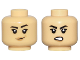 Part No: 28621pb0161  Name: Minifigure, Head Dual Sided Female Black Angled Eyebrows, Thick Single Eyelashes, Nougat Lips, Smirk with Medium Nougat Dimple / Open Mouth Scowl with Teeth Pattern - Vented Stud