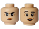 Part No: 28621pb0281  Name: Minifigure, Head Dual Sided Female Black Eyebrows Raised, Dark Orange Wrinkles and Lips, Mouth Closed Angry / Open Smile with White Teeth Pattern - Vented Stud