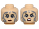 Part No: 28621pb0332  Name: Minifigure, Head Dual Sided Female Black Eyebrows, Single Eyelashes, Dark Bluish Gray Tattoos, Dark Red Lips, Frown / Angry Bared Teeth Pattern - Vented Stud