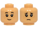 Part No: 28621pb0339  Name: Minifigure, Head Dual Sided Child Female Black Eyebrows, Eyelashes, Dark Orange Freckles, Grin / Sad Frown Pattern - Vented Stud