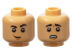 Part No: 28621pb0342  Name: Minifigure, Head Dual Sided Black Eyebrows, Eyelids, Dark Orange Chin Dimple, Smirk / Scared Open Mouth with Teeth Pattern - Vented Stud